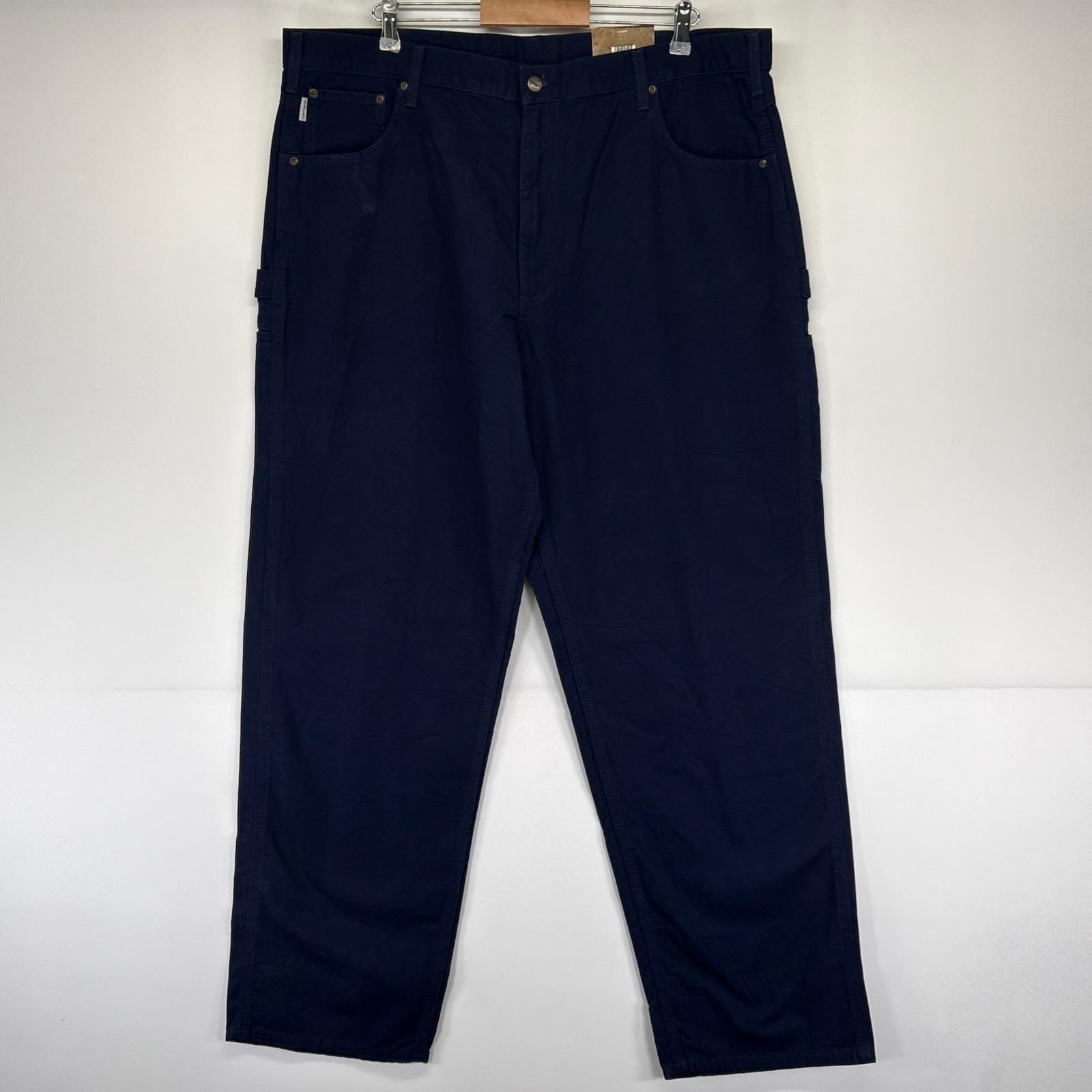古着 美品 カーハート Carhartt ダック パンツ ハンマーループ デッドストック ワンポイントロゴ W42 L34  ネイビー系 メンズ
