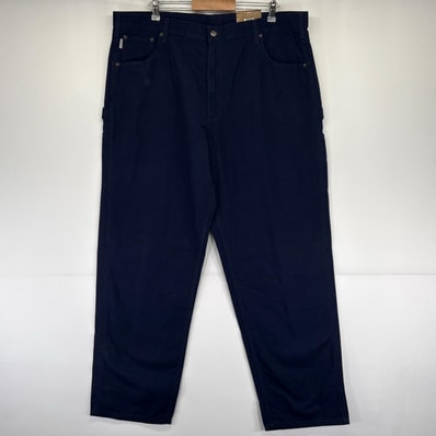 古着 美品 カーハート Carhartt ダック パンツ ハンマーループ デッドストック ワンポイントロゴ W42 L34 ネイビー系 メンズ