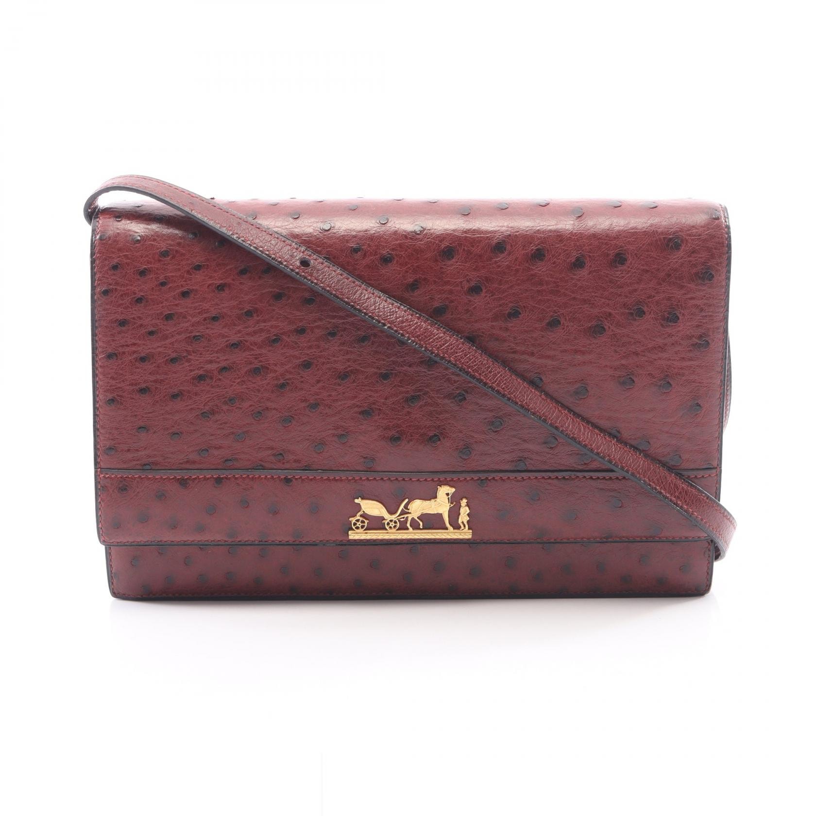 エルメス HERMES ユージェニー ルージュアッシュ ショルダーバッグ バッグ オーストリッチ オーストリッチ ボルドー ○P刻印(1986年製造) レディース ボルドー系 【中古】