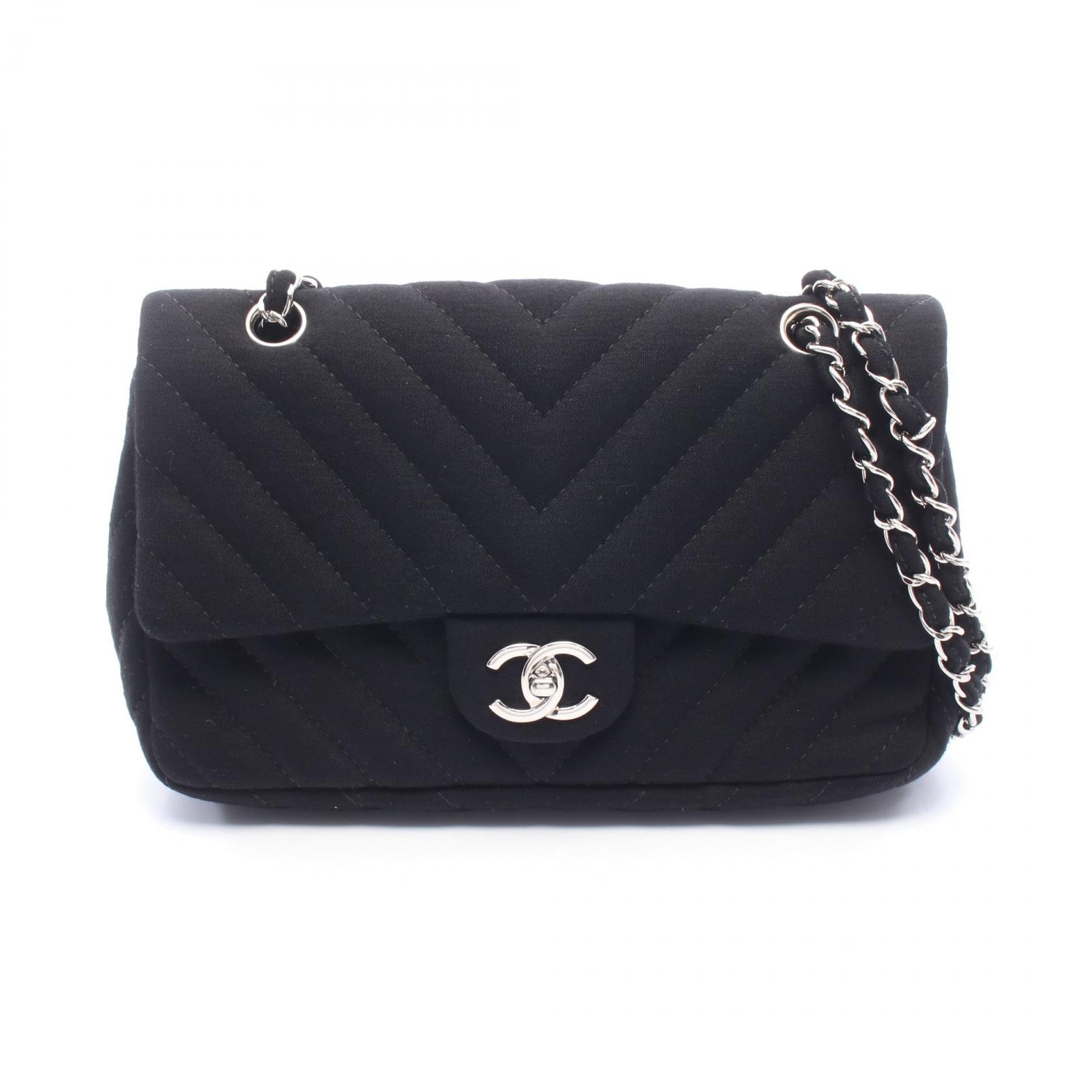 シャネル CHANEL シェヴロン Vステッチ ショルダーバッグ バッグ ファブリック コットンジャージ レディース ブラック系 【中古】