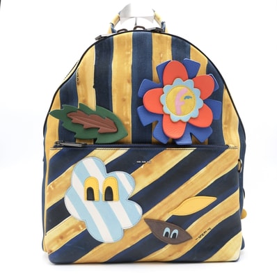 FENDI(フェンディ)× John Booth(ジョン・ブース)コラボ バックパック リュック ストライプ フラワー レザーアップリケ マルチカラー 7VZ012【中古】