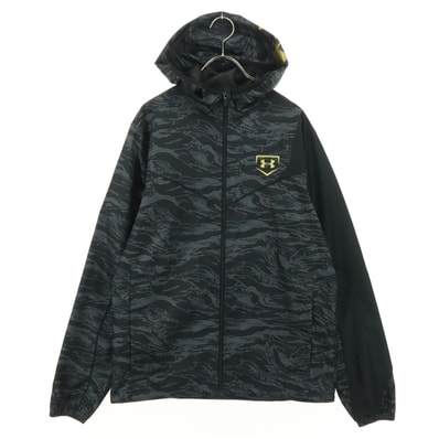 美品 UNDER ARMOUR アンダーアーマー 総柄 長袖 ナイロンジャケット MD グレー系 フーディー