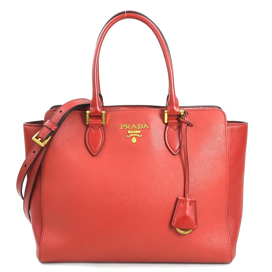 プラダ PRADA ハンドバッグ ショルダーバッグ レザー レッド ゴールド レディース【中古】 e60093a