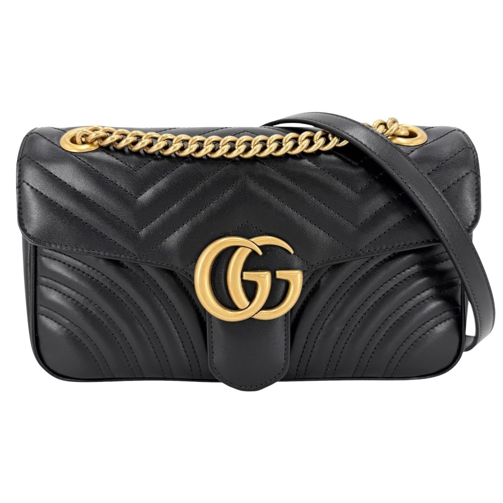 GUCCI グッチ ショルダーバッグ GGマーモント キルティングスモールチェーンショルダー ハート 肩掛け 斜め掛け 443497 レザー ブラック 黒 アンティークゴールド金具 レディース 美品【中古品】