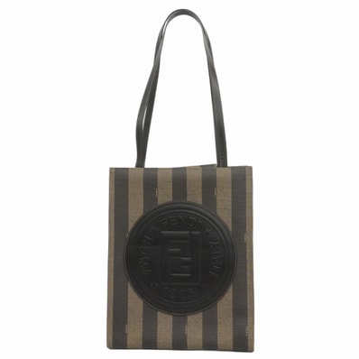 【6dc3394】フェンディ トートバッグ ペカン PVC ブラック ブラウン ゴールド金具【中古】レディース