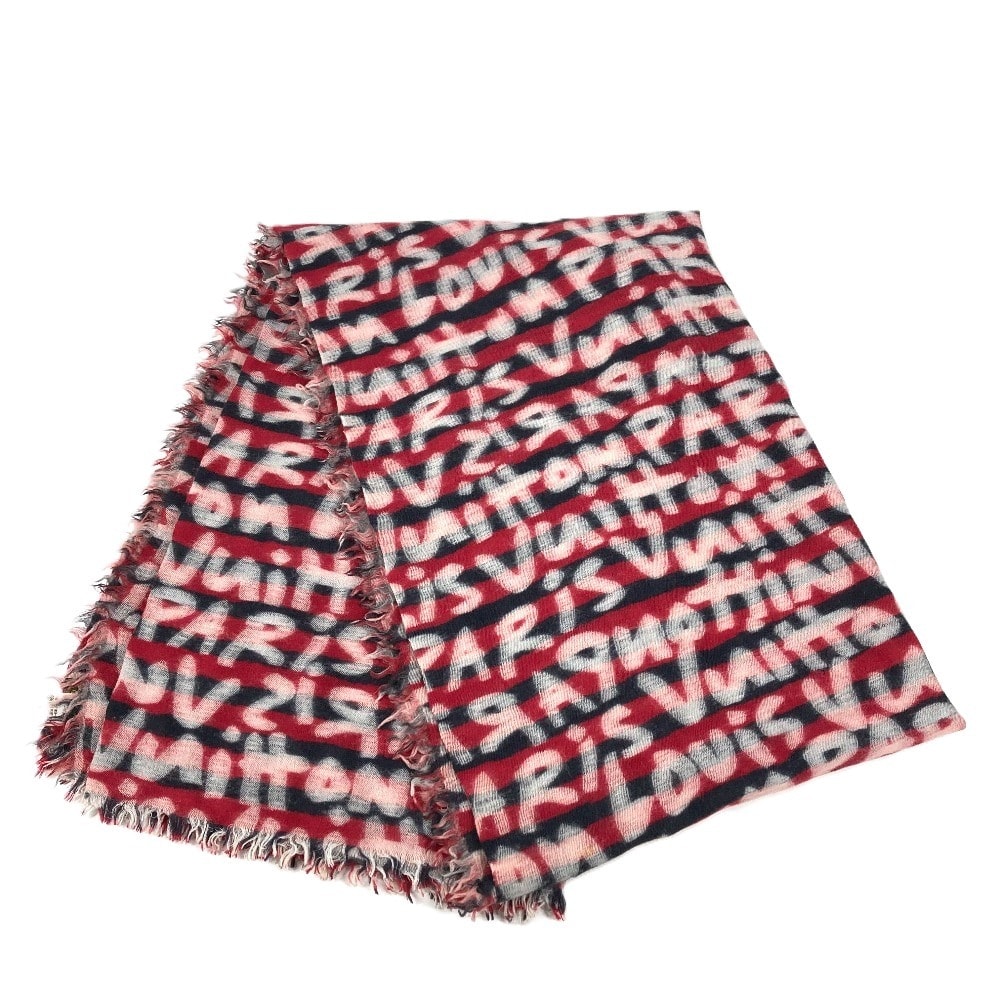 ルイヴィトン LOUIS VUITTON グラフィティ ロゴ 不明 ストール フリンジ ショール ウール レッド