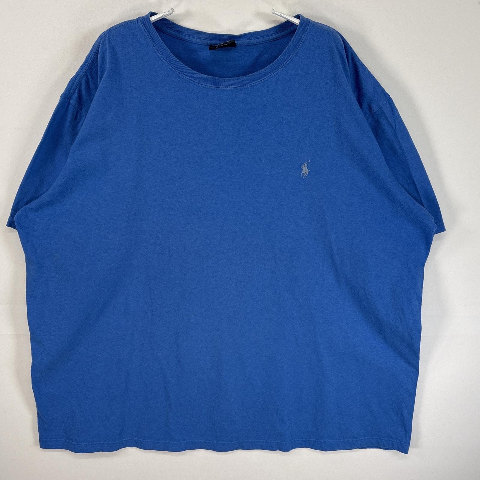 古着 90's/90年代 ポロバイラルフローレン Polo by Ralph Lauren 半袖Tシャツ ロゴ 刺繍 大きいサイズ クルーネック XL  ブルー 無地 メンズ