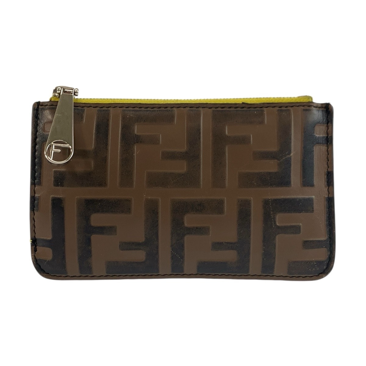 FENDI フェンディ ズッカ ブラウン イエロー シルバー金具 レザー コインケース フラグメントケース 603473 【中古】