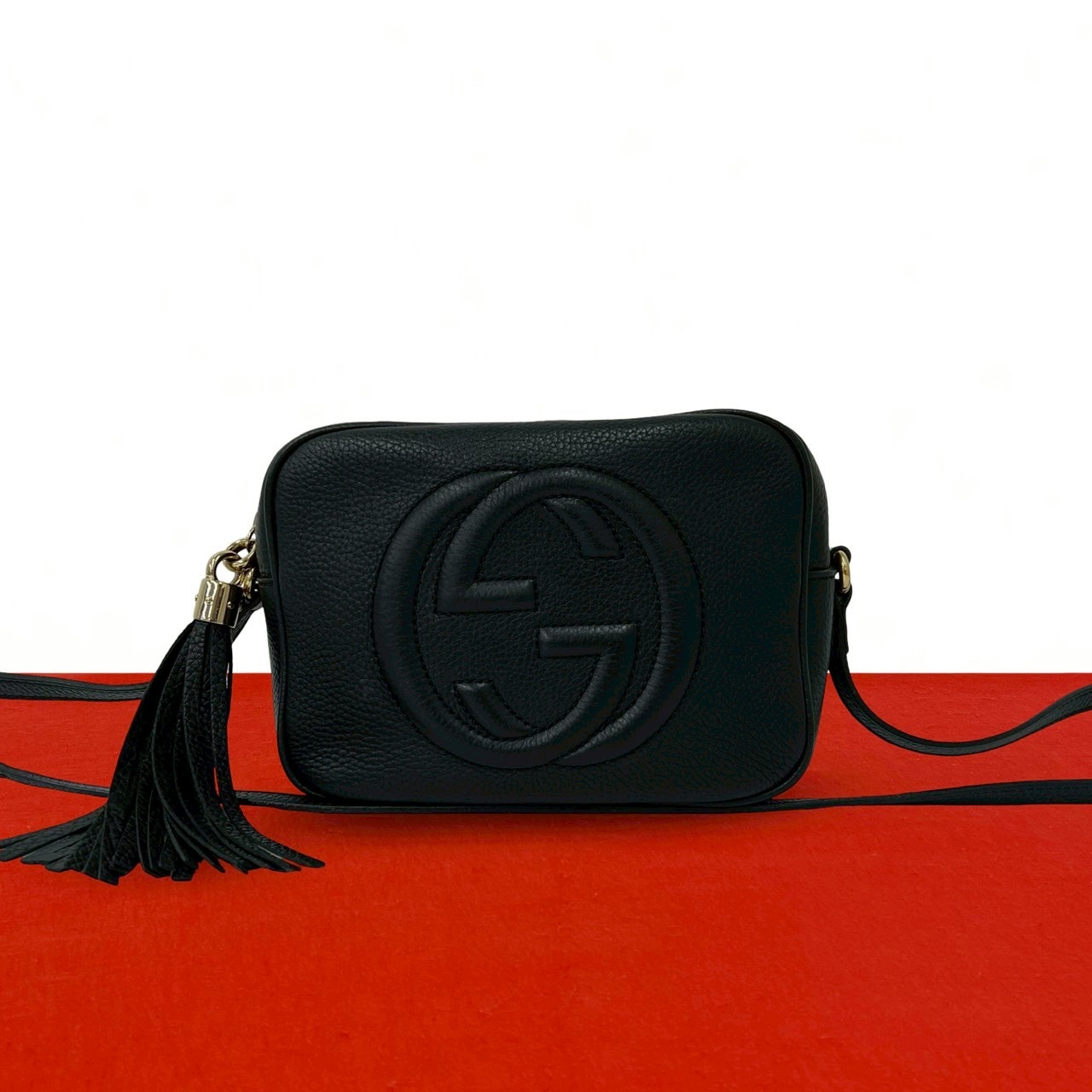 GUCCI グッチ ソーホー インターロッキング G レザー ショルダーバッグ ブラック
 22961