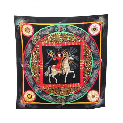 エルメス HERMES カレ90 FEUX D’ARTIFICE スカーフ 衣料品 シルク シルク レディース ブラック系 / マルチカラー 【中古】