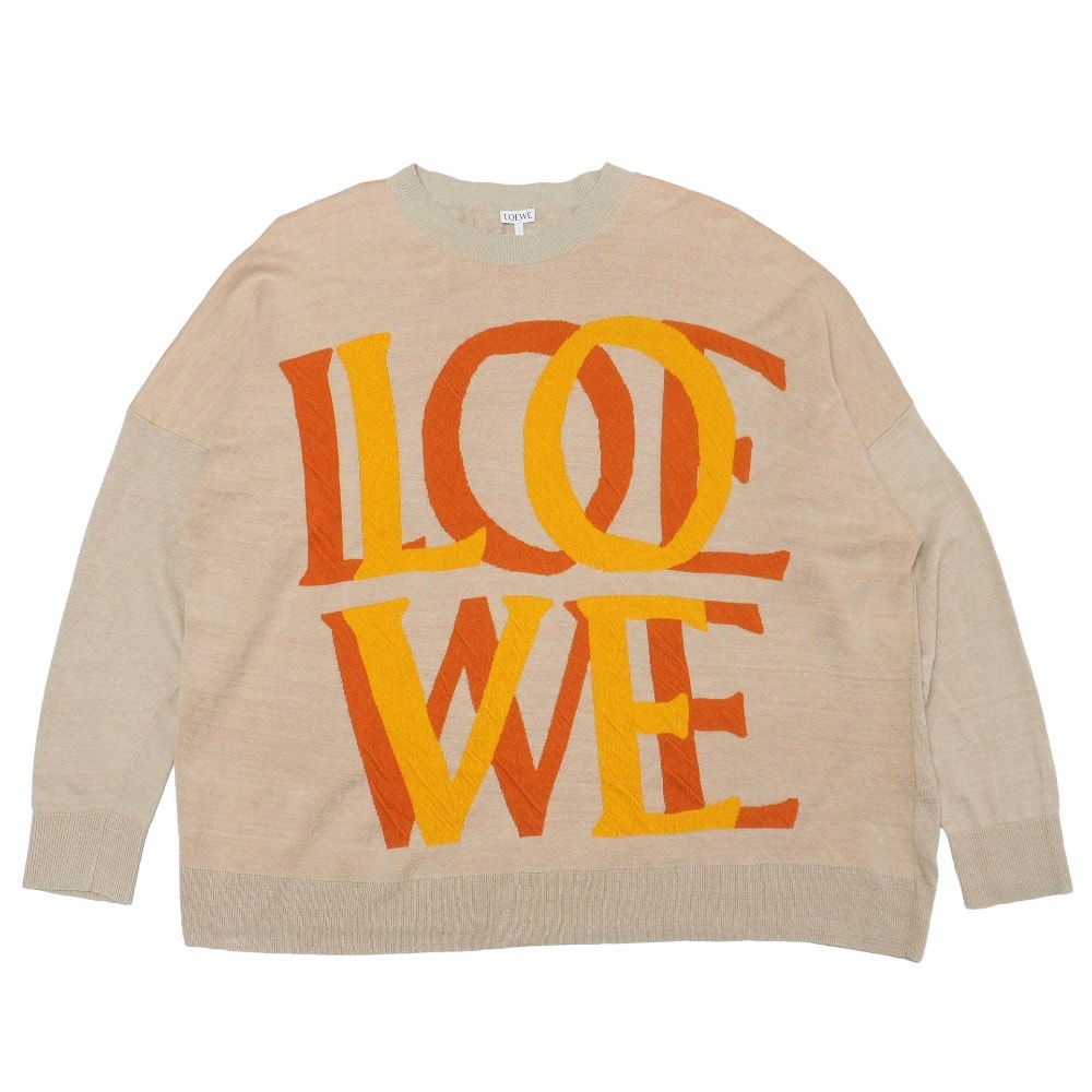 美品 LOEWE ロエベ アナグラム Vネックアシンメトリーニット セーター S359Y14KBV Mサイズ ベージュ レディース 古着 中古 USED LOEWE（ロエベ） セーター S359Y14KFG レディース ニット 長袖 Vネック