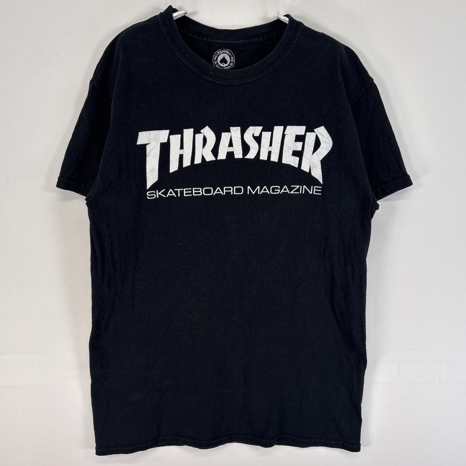 古着 スラッシャー THRASHER 半袖Tシャツ プリント ロゴ 肉厚 スケボー S ブラック メンズ