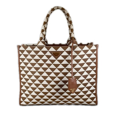 美品 PRADA プラダ シンボル エンブロイダリーファブリック トートバッグ ファブリック ブラウン レディース【中古】