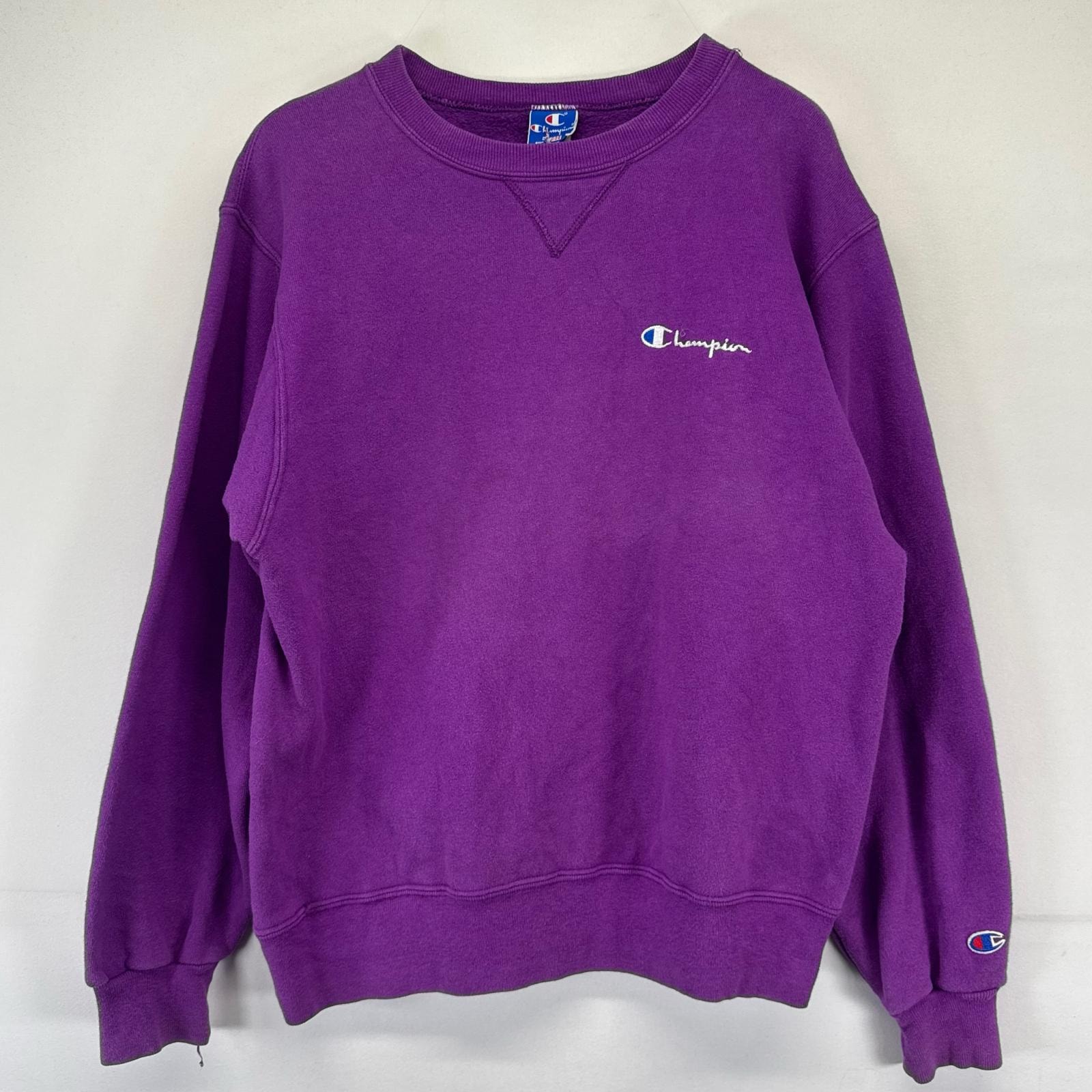 古着 90's/90年代 チャンピオン Champion USA製 スウェット ワンポイントロゴ クルーネック トレーナー L  パープル系 メンズ