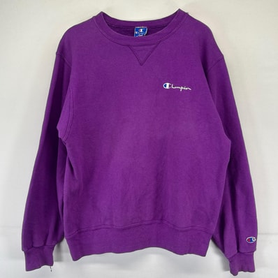 古着 90's/90年代 チャンピオン Champion USA製 スウェット ワンポイントロゴ クルーネック トレーナー L パープル系 メンズ