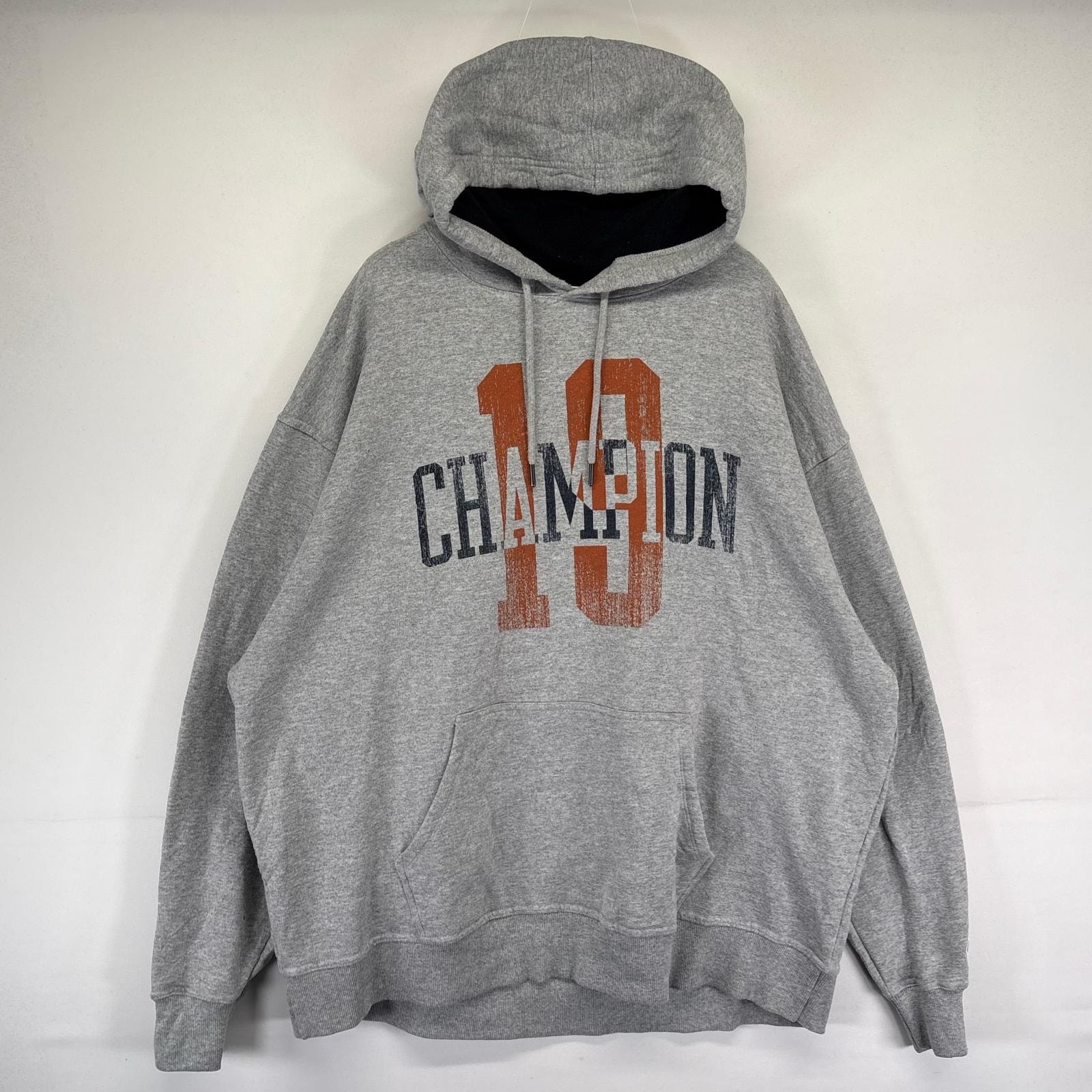 古着 チャンピオン Champion パーカー プルオーバー ビッグプリントロゴ スウェット 大きいサイズ 2XL グレー系 メンズ