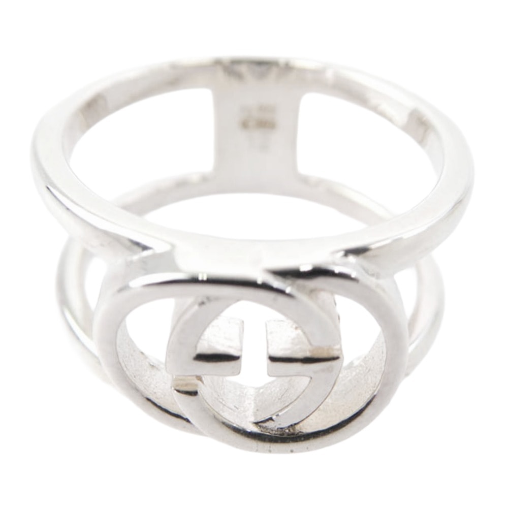 GUCCI グッチ リング 295716 インターロッキング ワイド オープン バンド リング シルバー系【新古品】【未使用】【中古】