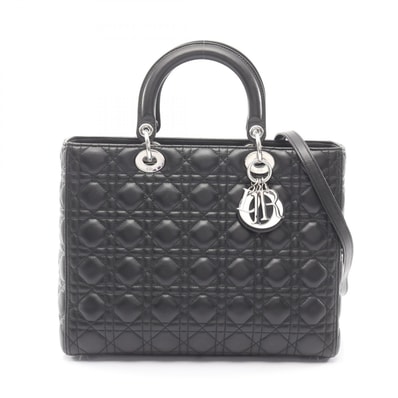 ディオール Dior レディディオール ラージ カナージュ 2WAY ハンドバッグ バッグ レザー レディース ブラック系 【中古】