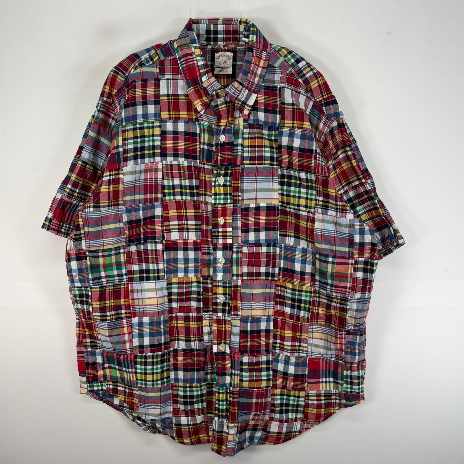 古着 ブルックスブラザーズ Brooks Brothers 半袖シャツ パッチワーク 1818 L  レッド系 チェック メンズ