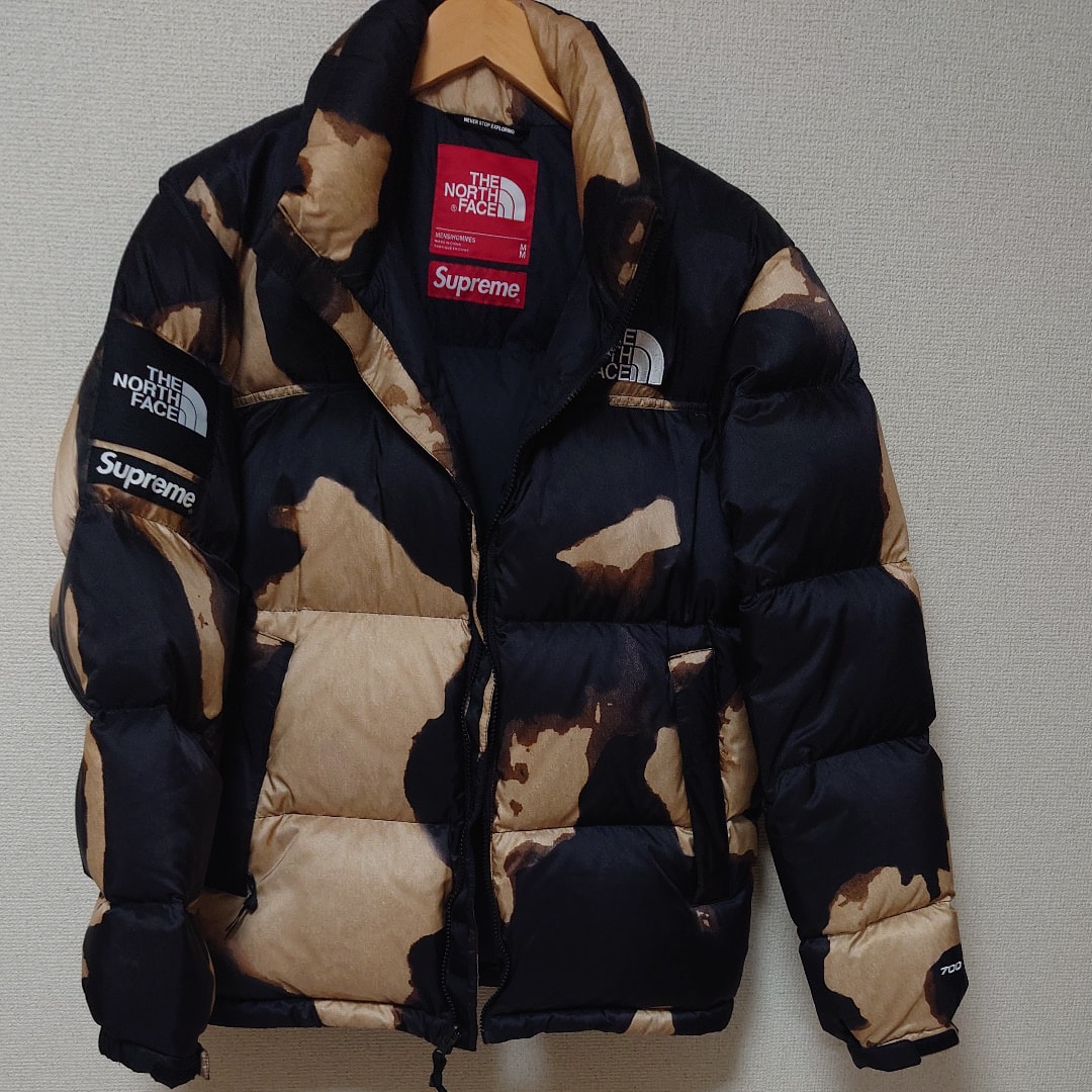 Supreme x The North Face Bleached Denim Print Nuptse Jacket "Black"