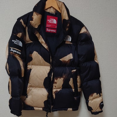 Supreme x The North Face Bleached Denim Print Nuptse Jacket "Black"
