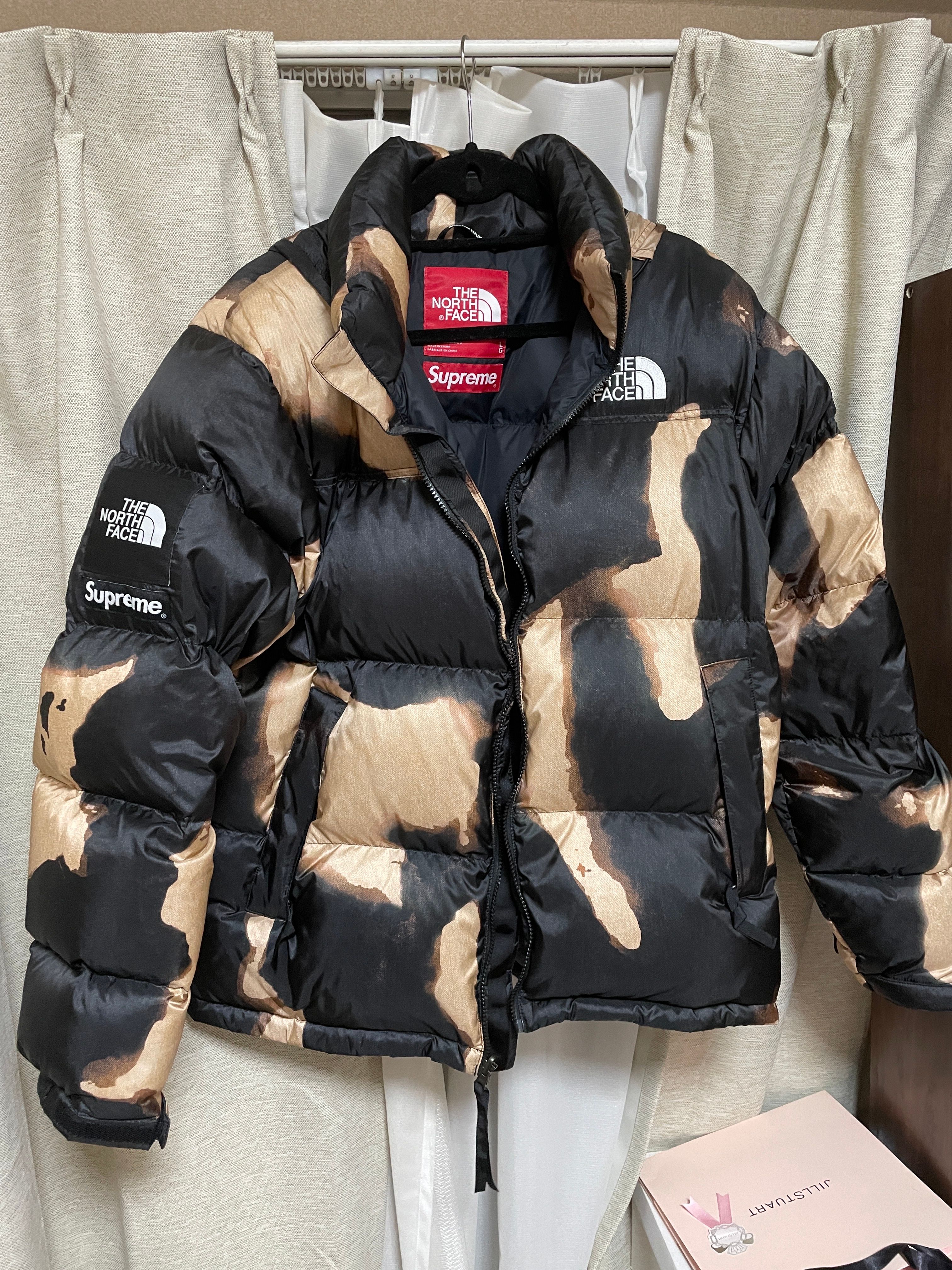 Supreme x The North Face Bleached Denim Print Nuptse Jacket "Black"