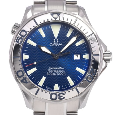 オメガ OMEGA 2265.80 シーマスタープロフェッショナル 300M デイト ブルー クォーツ メンズ 箱・保証書付き 腕時計 B#149638