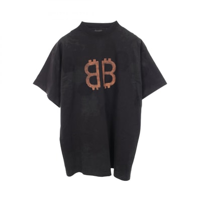バレンシアガ BALENCIAGA BBロゴ 半袖Tシャツ 衣料品 トップス コットン メンズ ブラック系 739028 【中古】