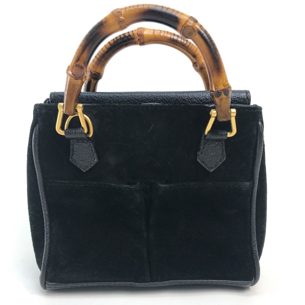 グッチ GUCCI バンブー ポシェット カバン 2WAY ハンドバッグ ショルダーバッグ スエード/レザー ブラック×ブラウン