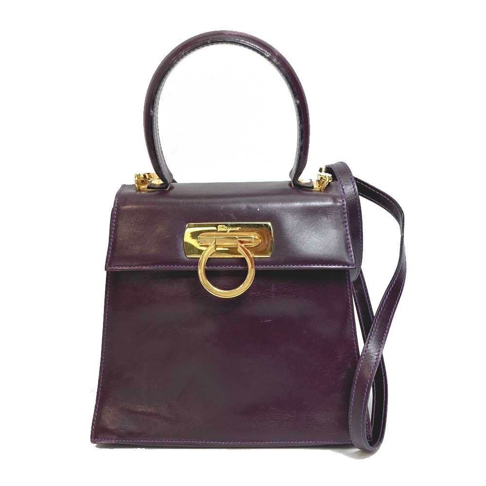 サルヴァトーレフェラガモ Salvatore Ferragamo ガンチーニ ヴァラ カバン 2WAY ショルダーバッグ ハンドバッグ レザー パープル