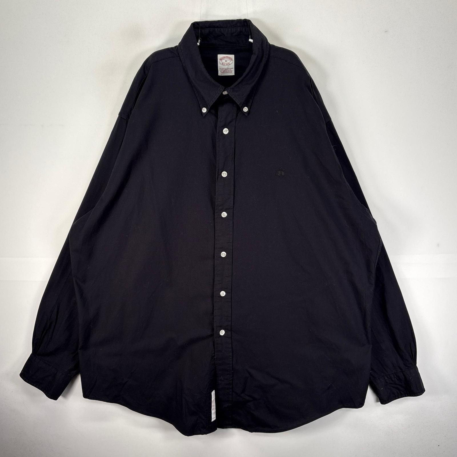古着 ブルックスブラザーズ Brooks Brothers 長袖シャツ BD 1818 ワンポ ロゴ刺繍 XL  ブラック系 無地 メンズ