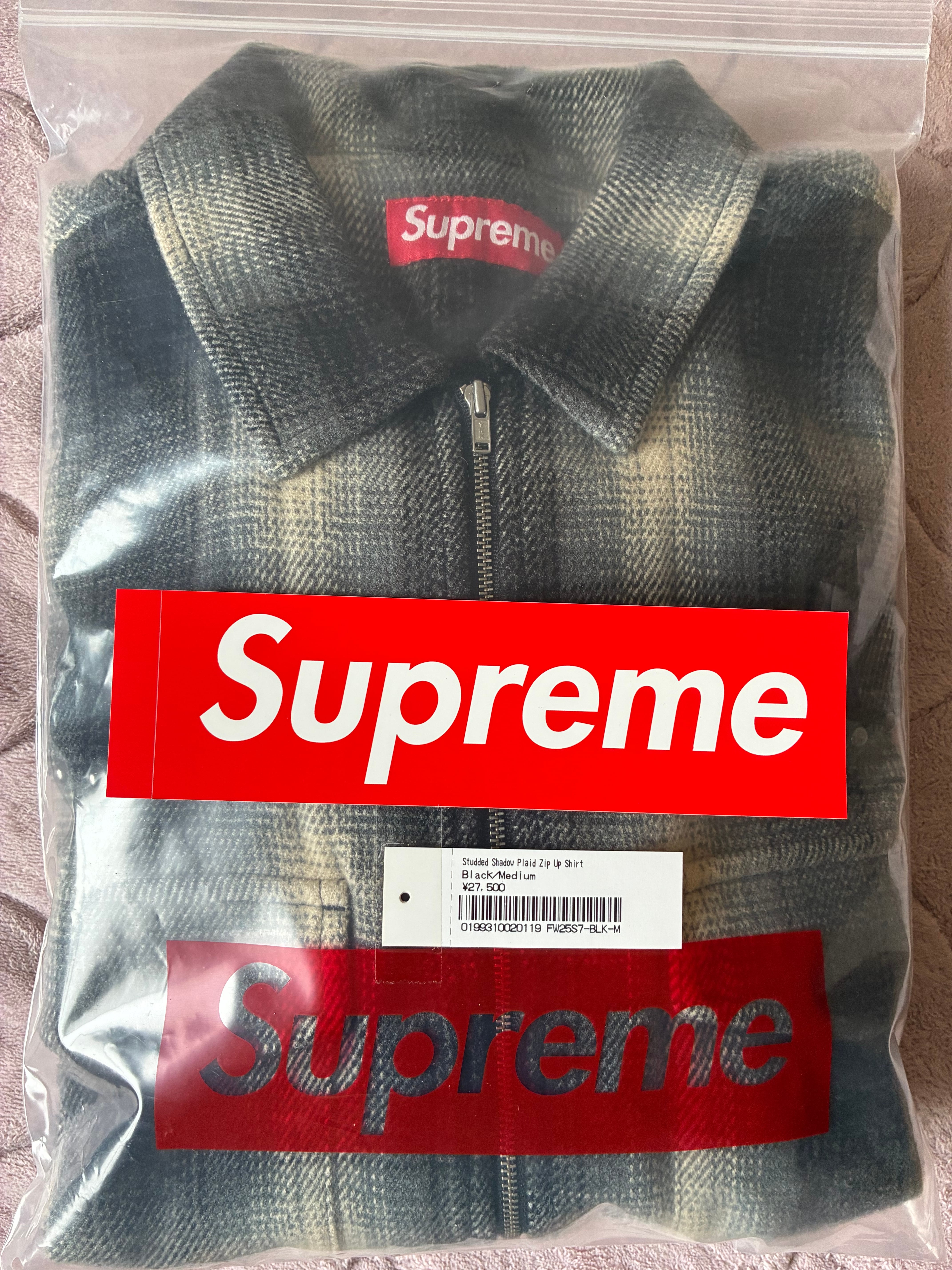 Supreme Studded Shadow Plaid Zip Up Shirt "Black"