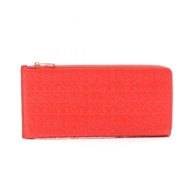 ロエベ LOEWE アナグラム L型ファスナー長財布 財布 レザー レディース レッド系 【中古】
