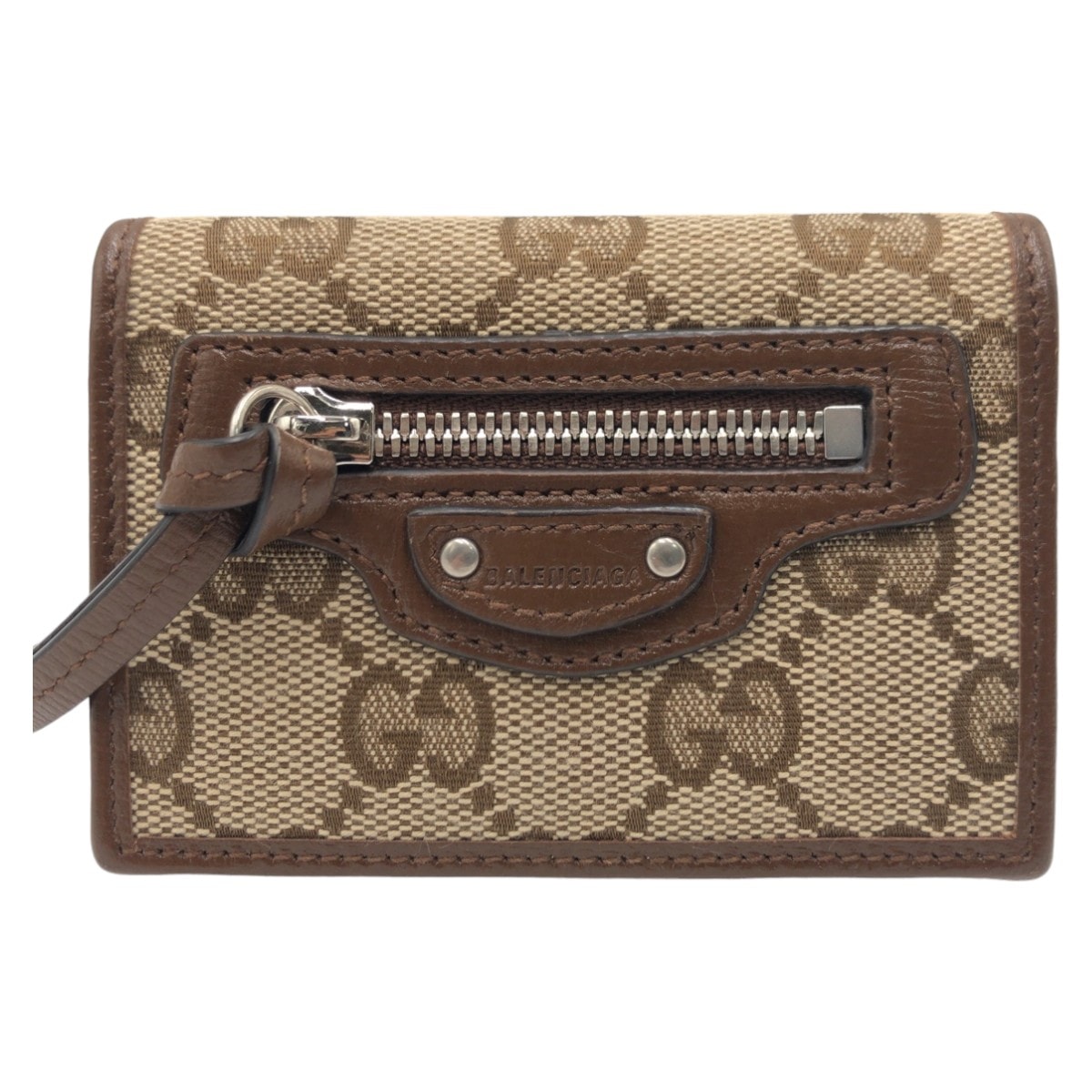 美品 GUCCI グッチ バレンシアガ コラボ ザ ハッカープロジェクト ブラウン 茶 シルバー金具 GGキャンバス 折財布 コンパクトウォレット 506016 【中古】