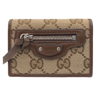 美品 GUCCI グッチ バレンシアガ コラボ ザ ハッカープロジェクト ブラウン 茶 シルバー金具 GGキャンバス 折財布 コンパクトウォレット 506016 【中古】
