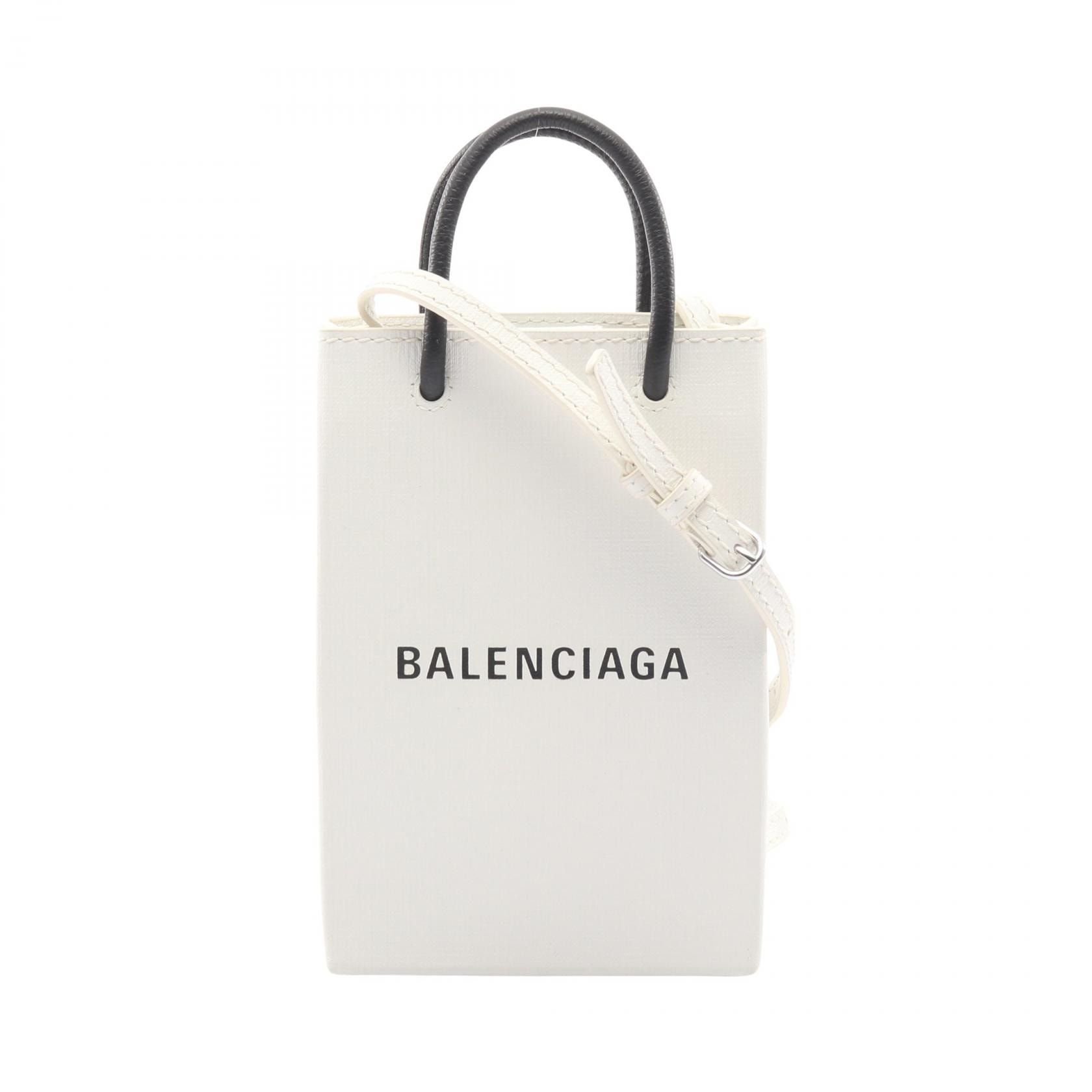 バレンシアガ BALENCIAGA SHOPPING PHONE HOLDER ショッピング フォンフォルダー ショルダーバッグ バッグ レザー レディース ホワイト系 / ブラック系 593826 【中古】