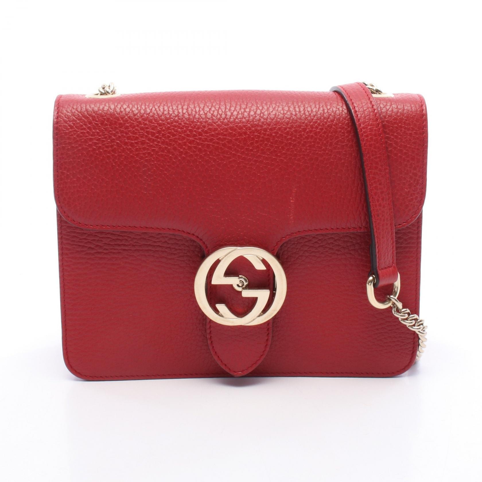 グッチ GUCCI インターロッキングG ショルダーバッグ バッグ レザー レディース レッド系 510304 【中古】