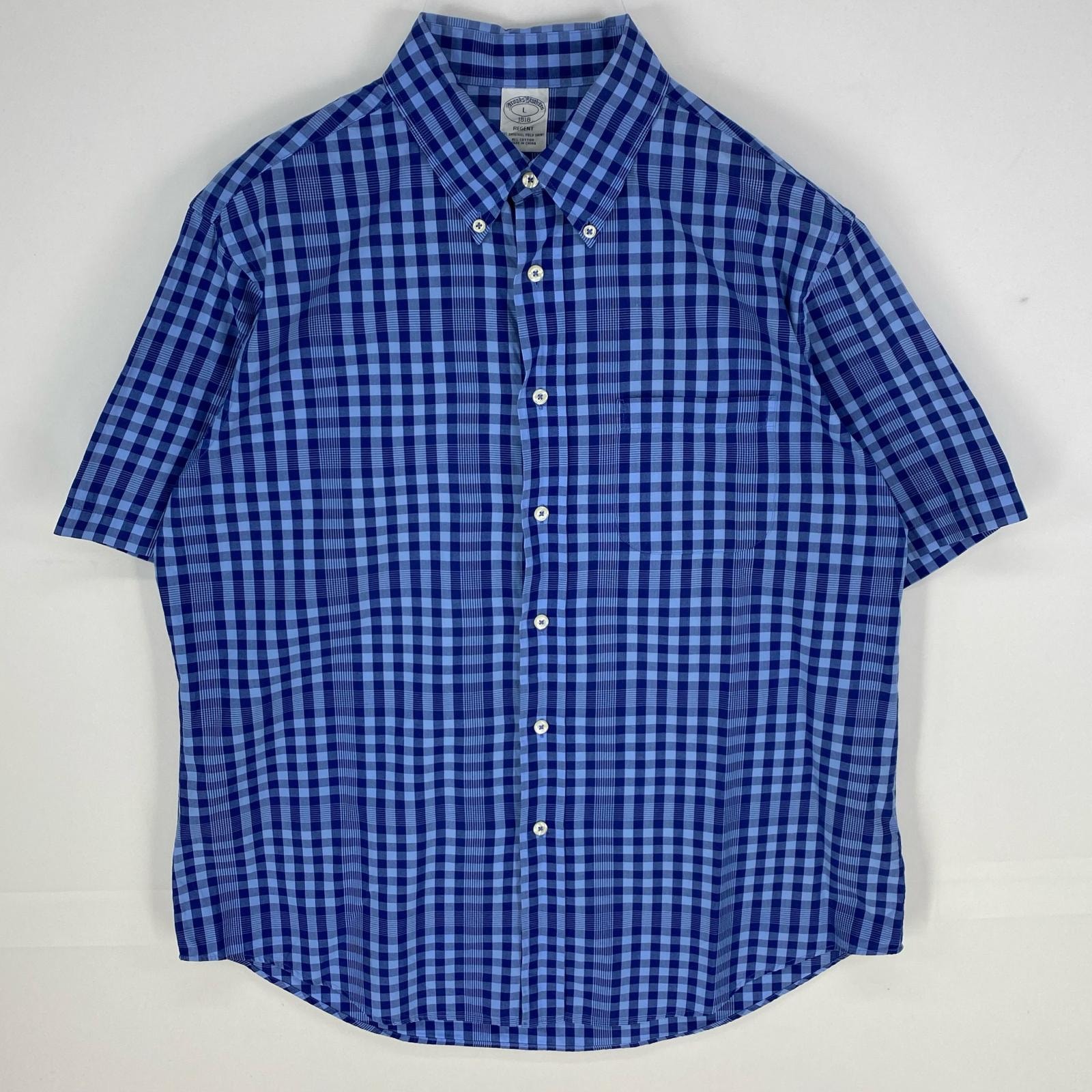 古着 ブルックスブラザーズ Brooks Brothers 半袖シャツ 胸ポケット 1818 REGENT L ブルー系 チェック メンズ