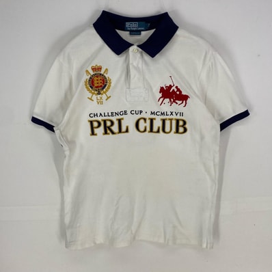 古着 ポロバイラルフローレン Polo by Ralph Lauren 鹿の子 半袖シャツ ワッペン 刺繍 ポロシャツ L ホワイト系 メンズ