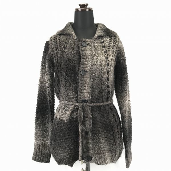 ディーゼル/DIESEL★グラデーション/透かし/かぎ編みカーディガン【Mens size -XS/暗茶×グレー】ジャケット/ブルゾン/アウター/ウエスト紐◆BA917L