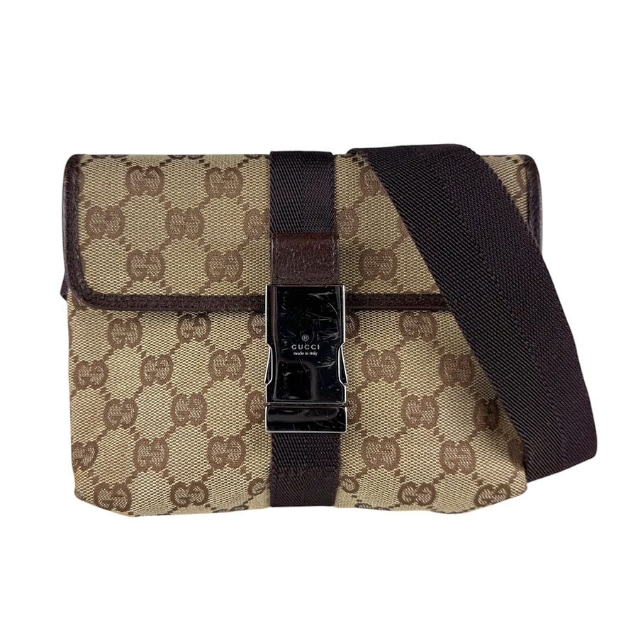 グッチ GUCCI ボディバッグ ウエストバッグ GGキャンバス ブラウン シルバー ユニセックス 131236【中古】 z10689
