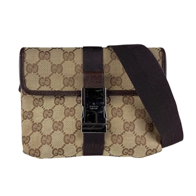 グッチ GUCCI ボディバッグ ウエストバッグ GGキャンバス ブラウン シルバー ユニセックス 131236【中古】 z10689