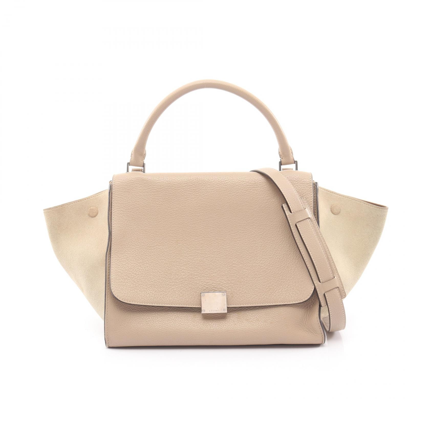 セリーヌ CELINE トラペーズ ミディアム ハンドバッグ バッグ レザー スウェード レディース ベージュ系 【中古】