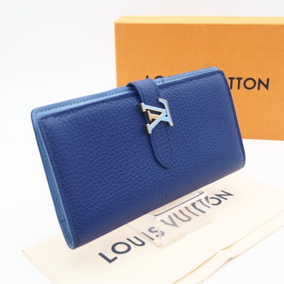 極美品 LOUIS VUITTON ルイ・ヴィトン トリヨン LV ヴェルティカル ウォレット カプシーヌ M82441 長財布 ブルー レザー レディース