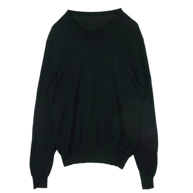 MAISON MARGIELA メゾンマルジェラ 19SS S50HA0845 コットン ウール プルオーバー ニット スエード レザー エルボーパッチ ブラック系 XL【中古】