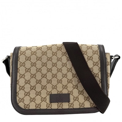 GUCCI グッチ ショルダーバッグ メッセンジャーバッグ 449172 GGキャンバス レザー ベージュ ブラウン 茶 シルバー金具 レディース【中古品】