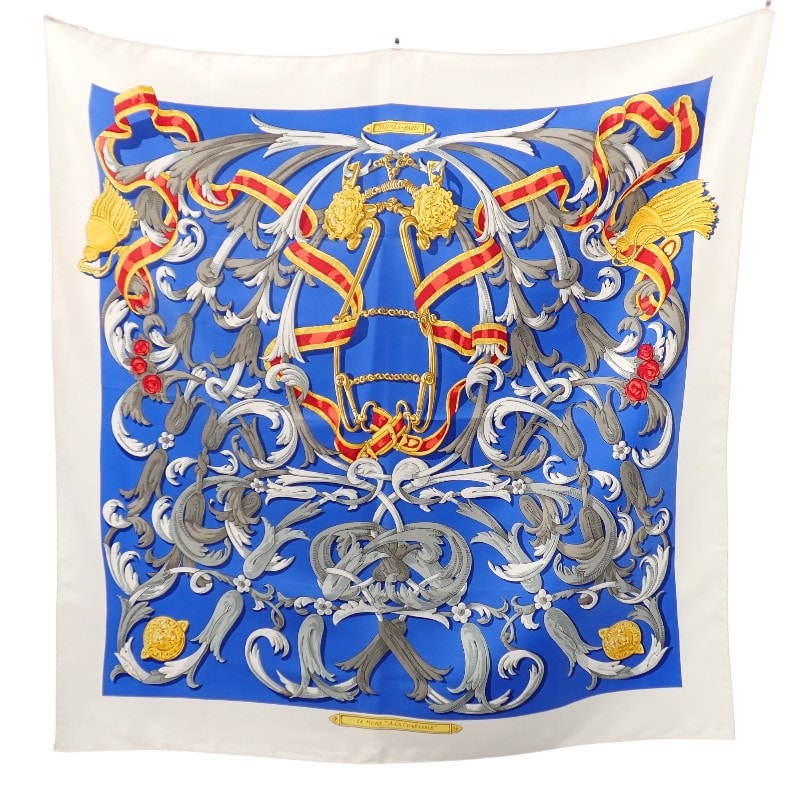 エルメス HERMES カレ90 LE MORS A LA CONETABLE 轡の気品 スカーフ シルク ブルー レディース【中古】【Aランク】