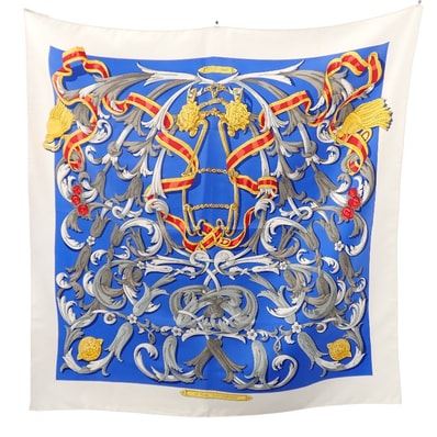 エルメス HERMES カレ90 LE MORS A LA CONETABLE 轡の気品 スカーフ シルク ブルー レディース【中古】【Aランク】