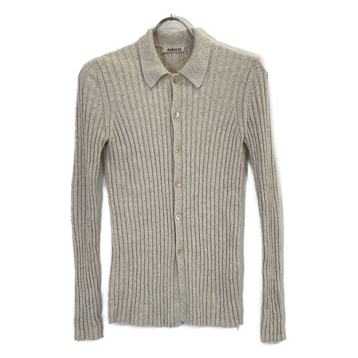 オーラリー アイボリー SILK COTTON MELANGE RIB KNIT SHIRT CARDIGAN 1