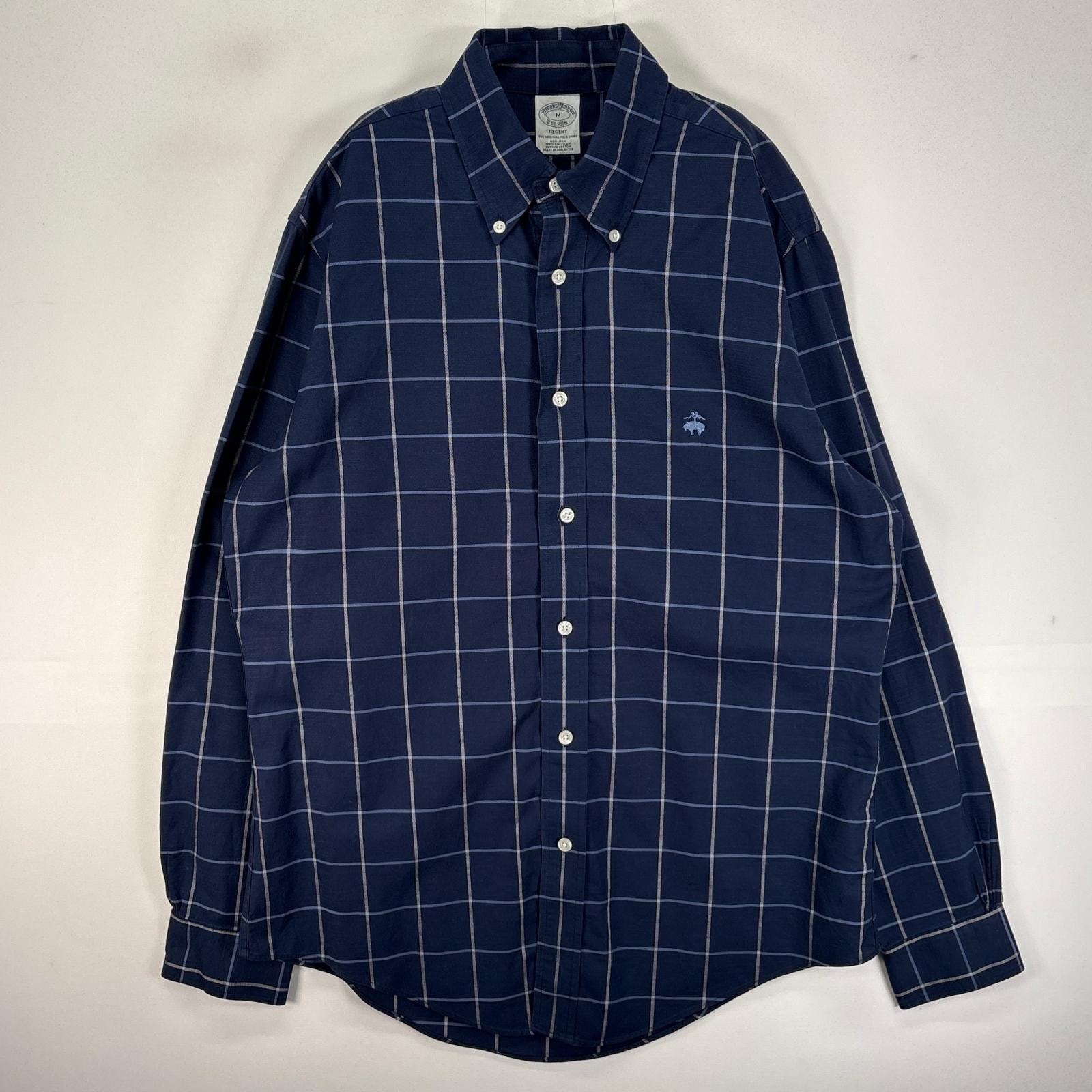 古着 ブルックスブラザーズ Brooks Brothers 長袖シャツ ボタンダウン ワンポイント M  ネイビー系 チェック メンズ
